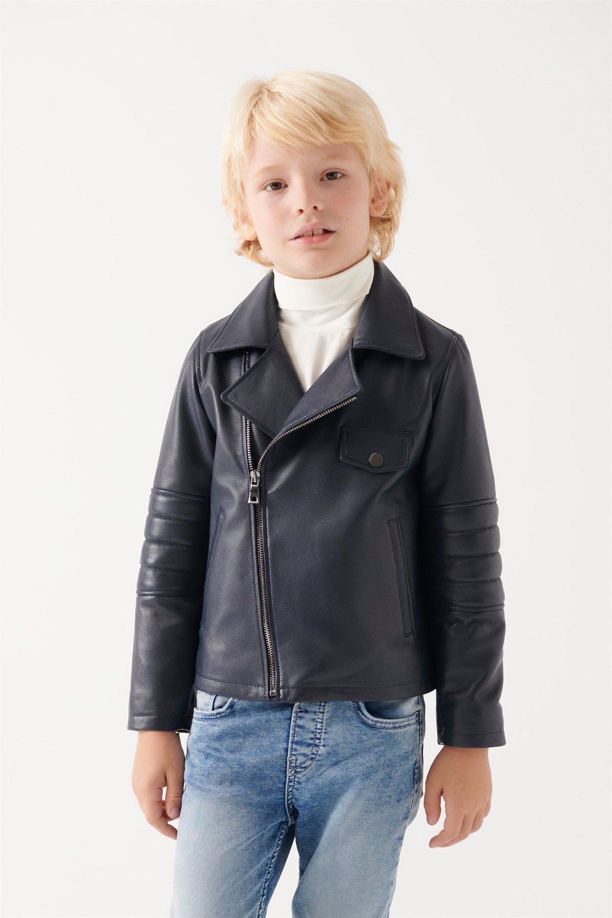 JONNY Boys Navy Blue Leather Jacket