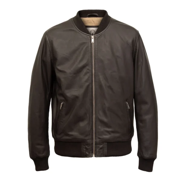 DAMON: MEN'S BROWN BOMBER LEATHER JACKET