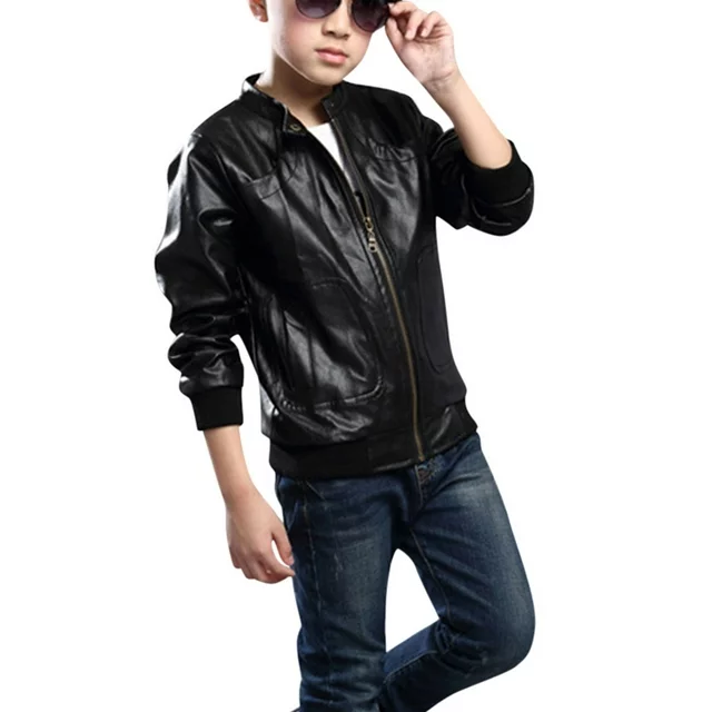 Lightweight PU Leather Bomber Jacket For Boy