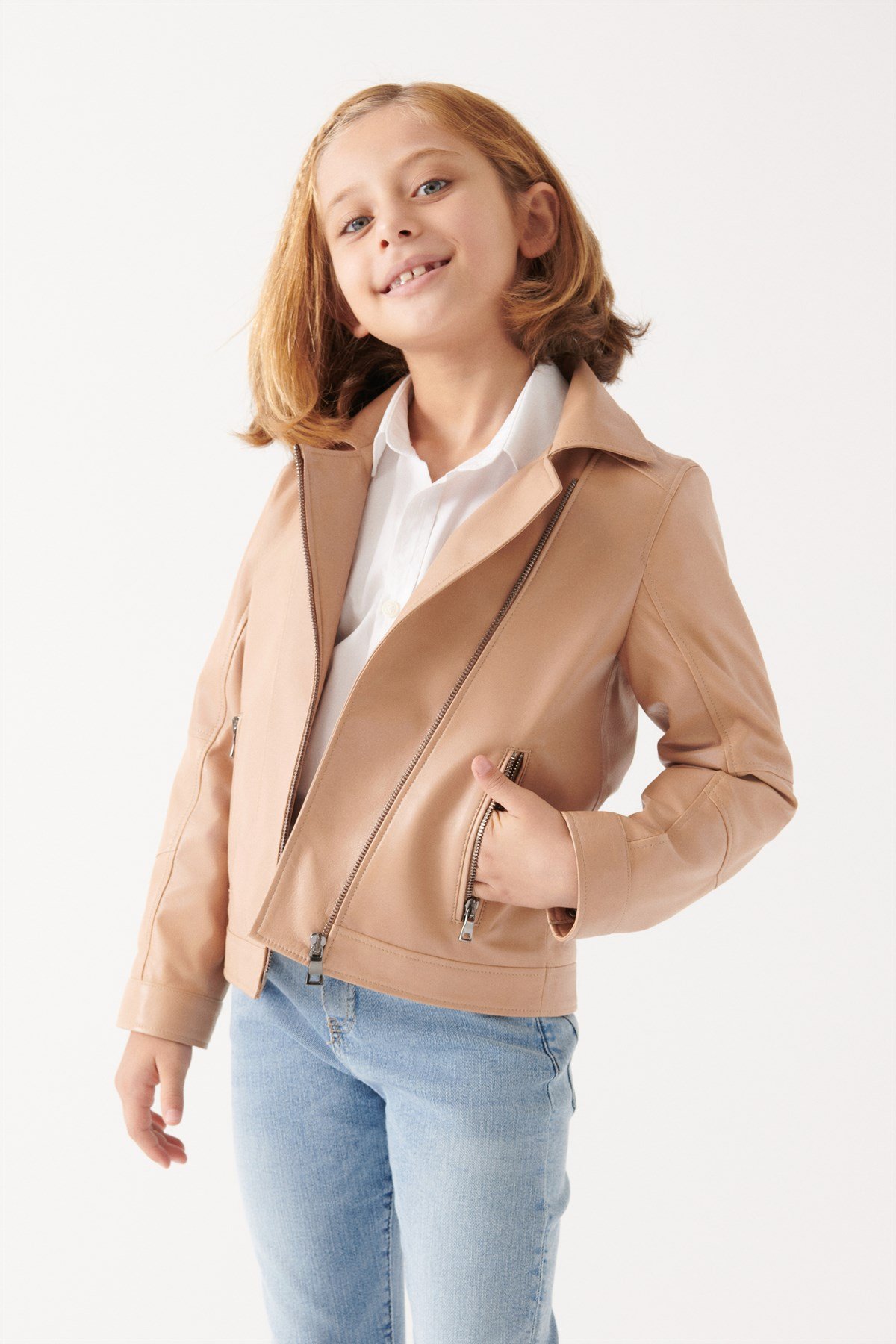 VILMA Girls Vanilla Leather Jacket