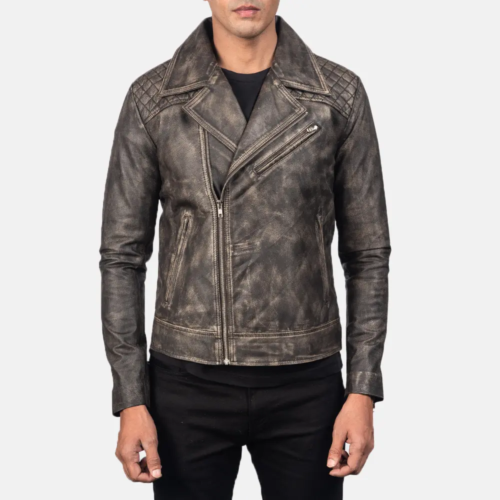 Danny Quilted Brown Leather Biker Jacket