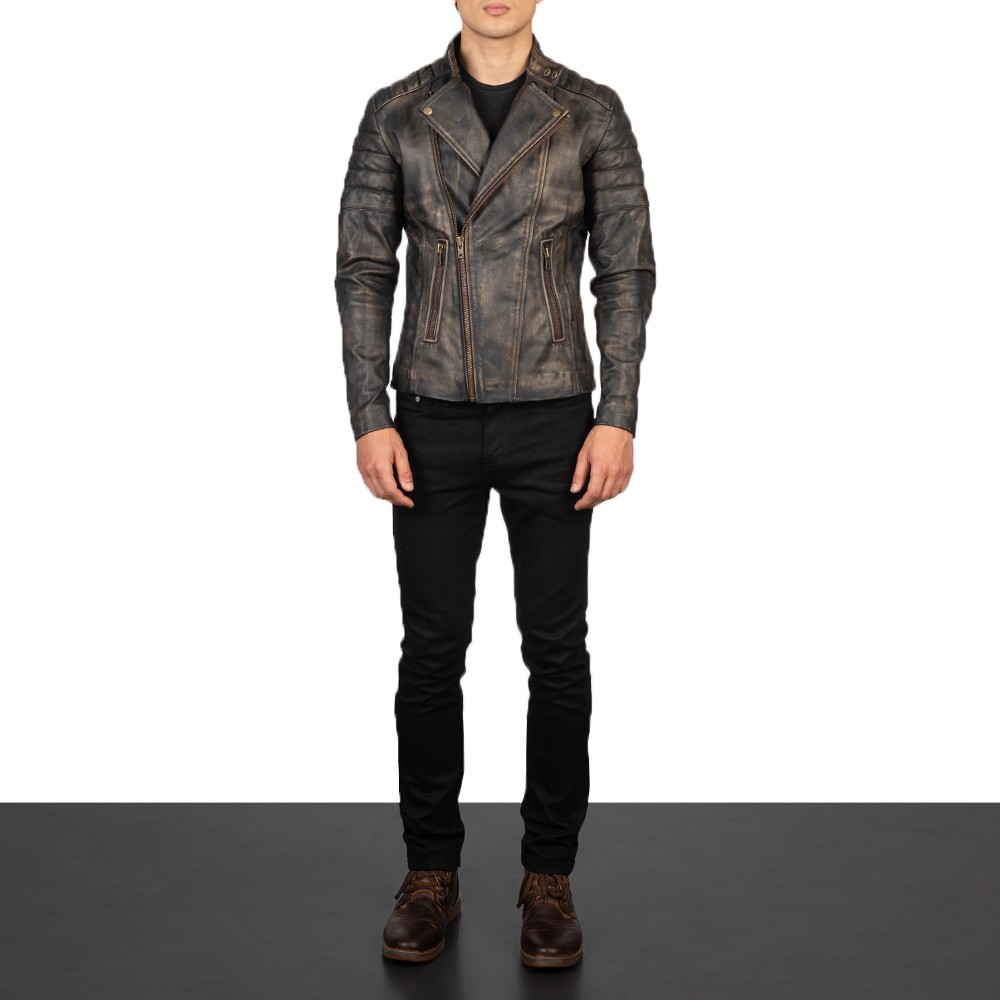 Faisor Distressed Brown Leather Biker Jacket
