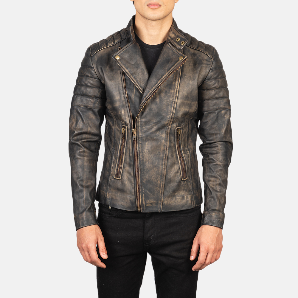 Faisor Distressed Brown Leather Biker Jacket