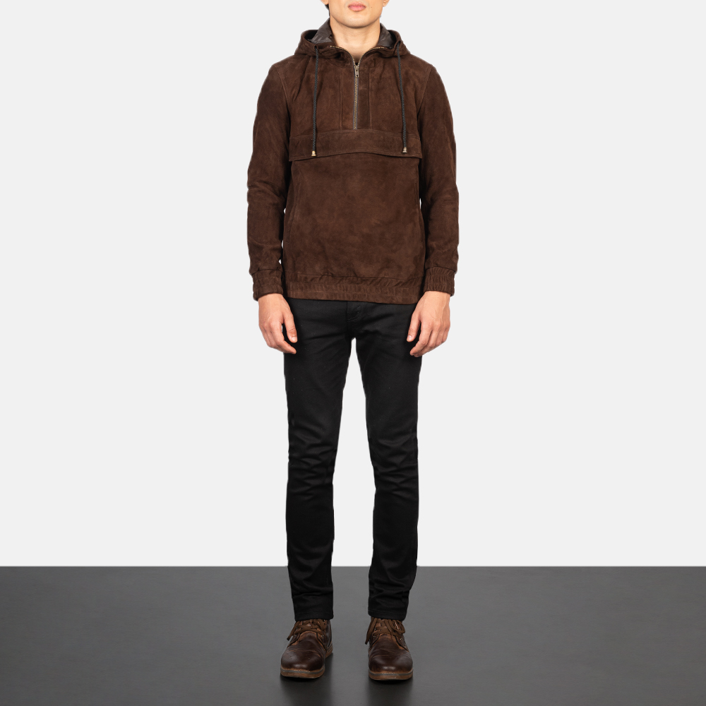 Kenton Hooded Mocha Suede Pullover Jacket