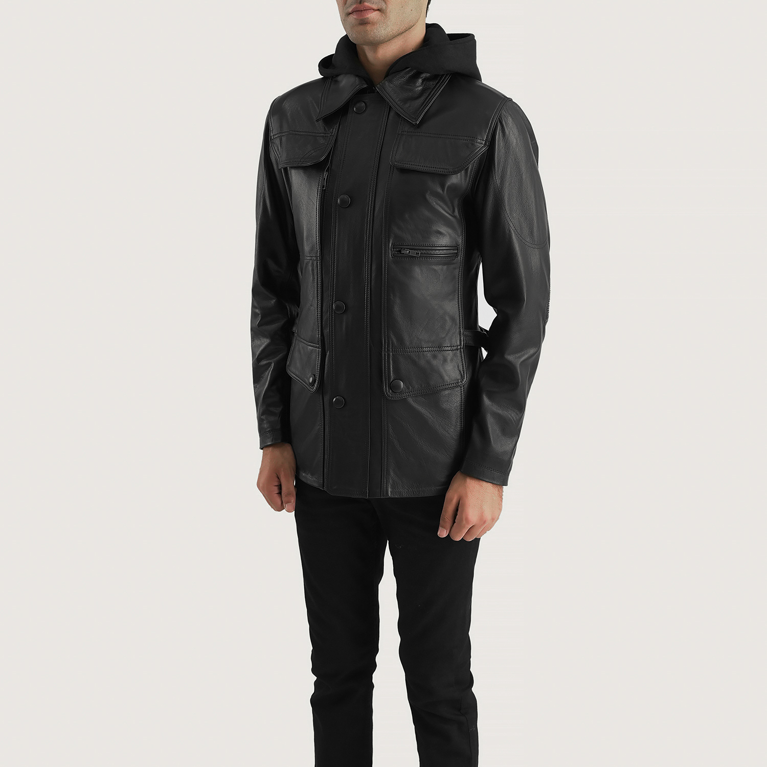 Moulder Hooded Black Leather Jacket