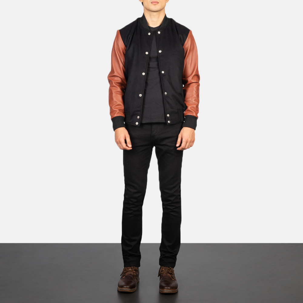Vaxton Brown & Black Hybrid Varsity Jacket