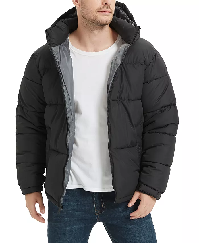 Men's Quilted Zip Front Hooded Puffer Jacket