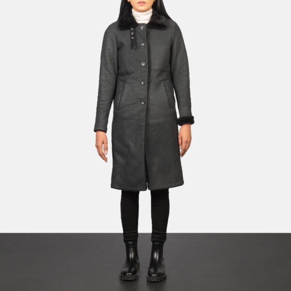 Alina Shearling Black Leather Coat