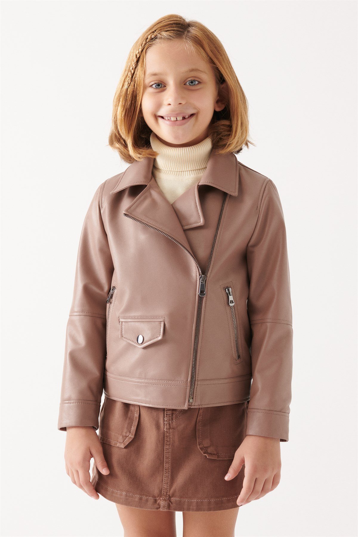 LARA Girls Brown Leather Jacket