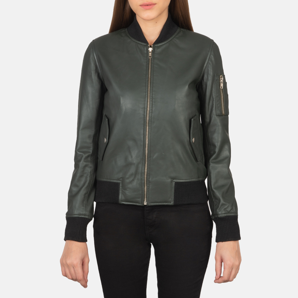 WomensAvaMa-1GreenLeatherBomberJacketCloseFront-5-1659372192255.jpg