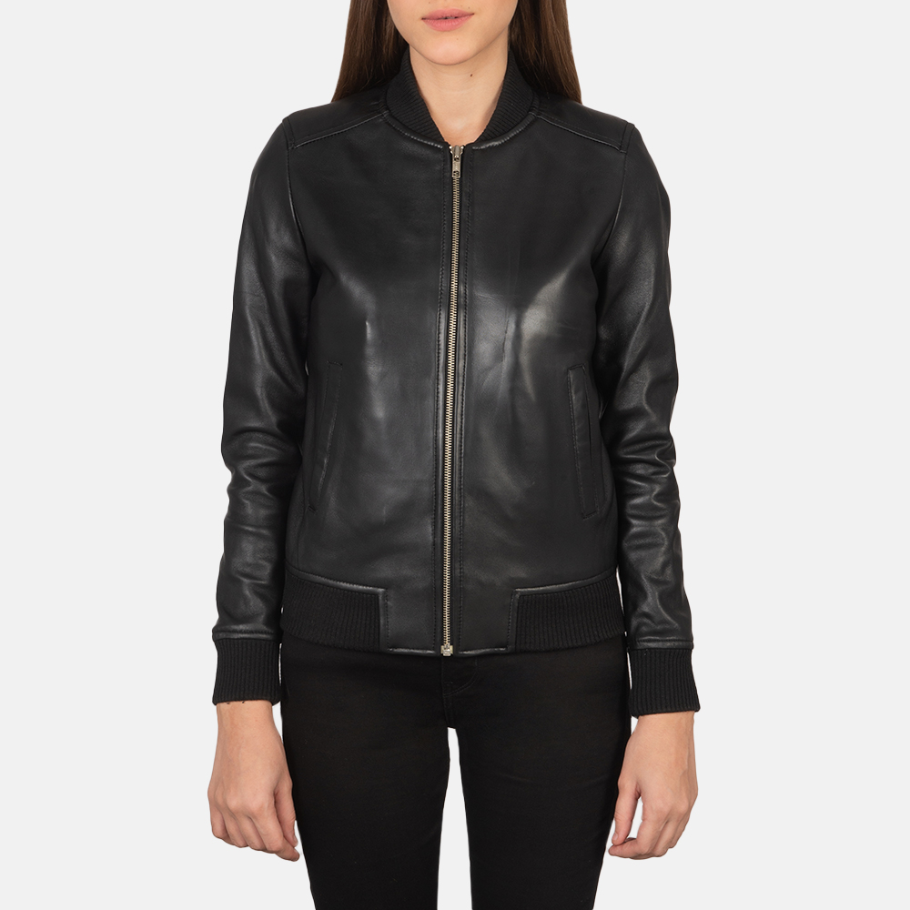 WomensBlissBlackLeatherBomberJacketCloseFront-5-1659378668469.jpg
