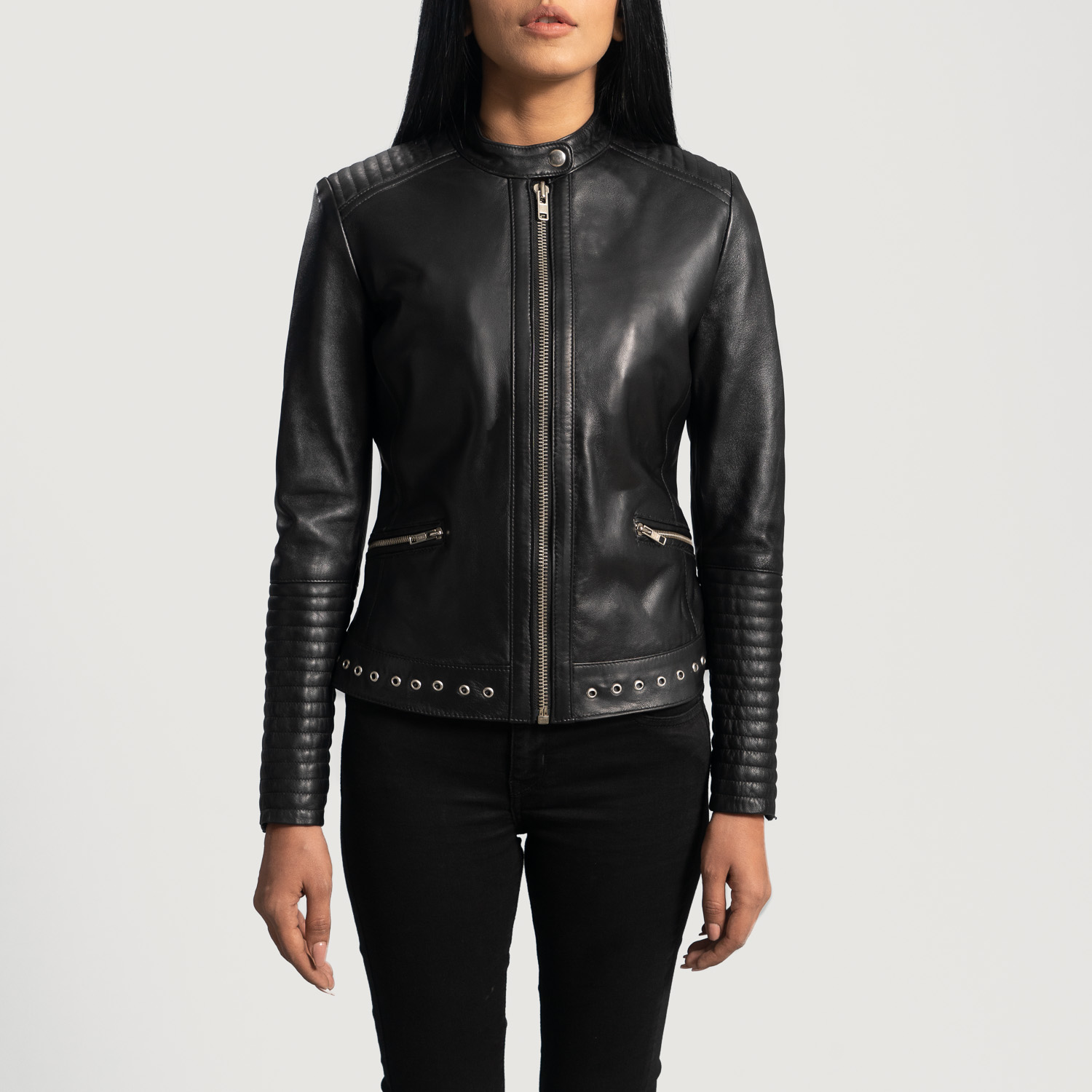 WomensHaleyRayBlackLeatherBikerJacketCloseFront-5-1664296019143.jpg