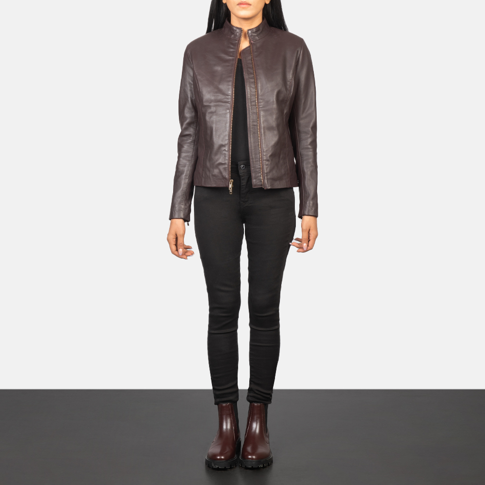 Rumella Maroon Leather Biker Jacket