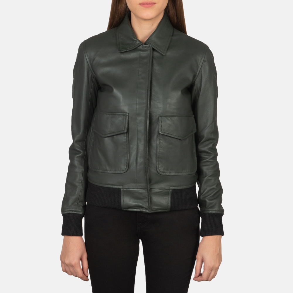 WomensWestaA-2GreenLeatherBomberJacketCloseFront-5-1659377914591.jpg