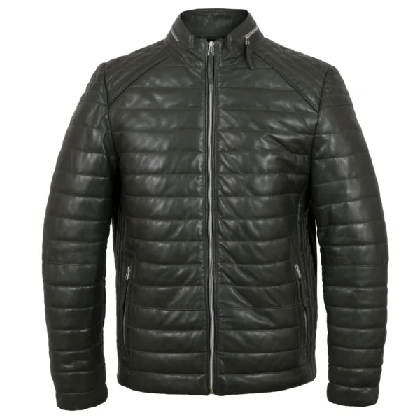 ROMAN MEN'S OLIVE PUFFER LEATHER JACKET