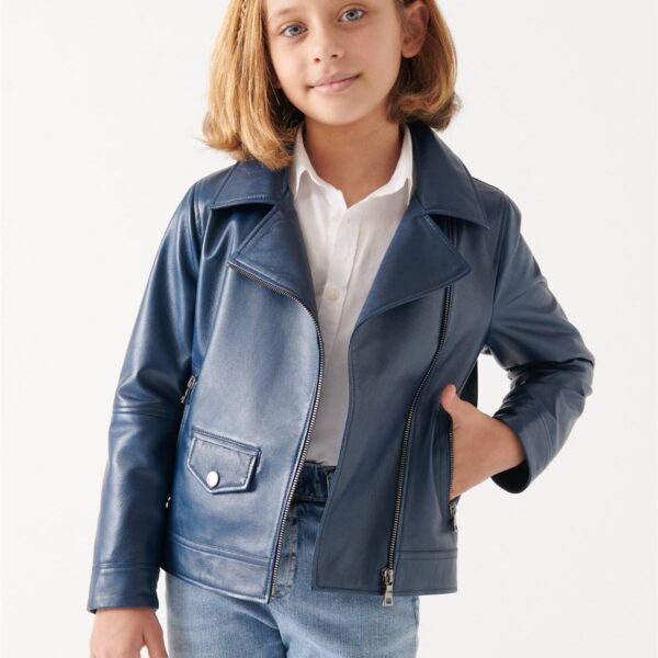 LARA Girls Navy Blue Leather Jacket
