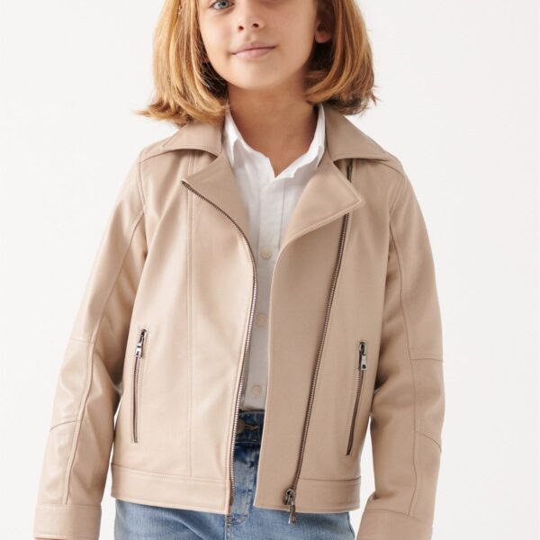 VILMA Girls Beige Leather Jacket