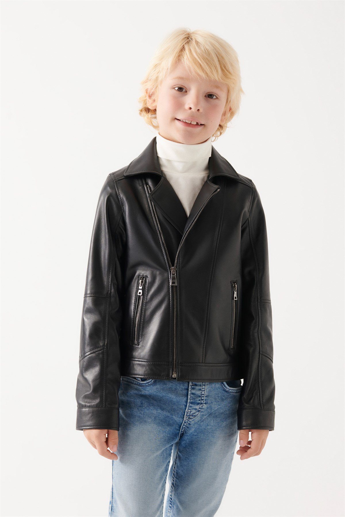 BARNY Boys Black Leather Jacket