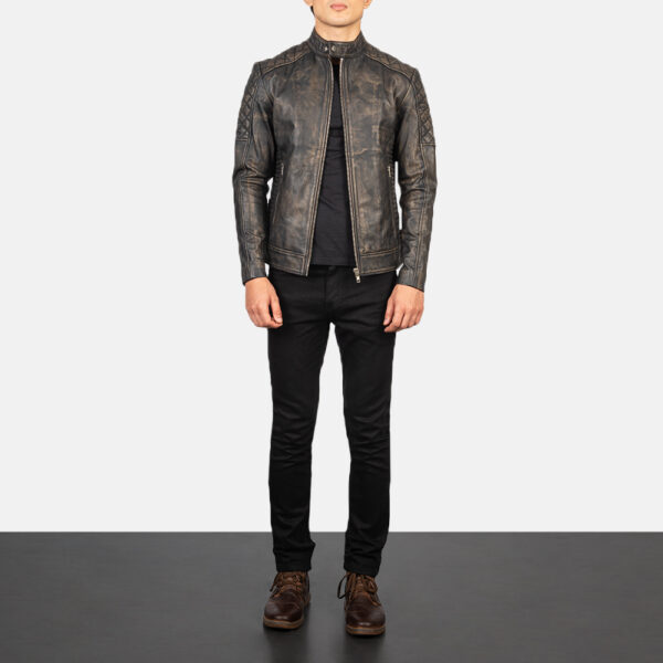 Fernando Quilted Distressed Brown Leather Biker Jacket