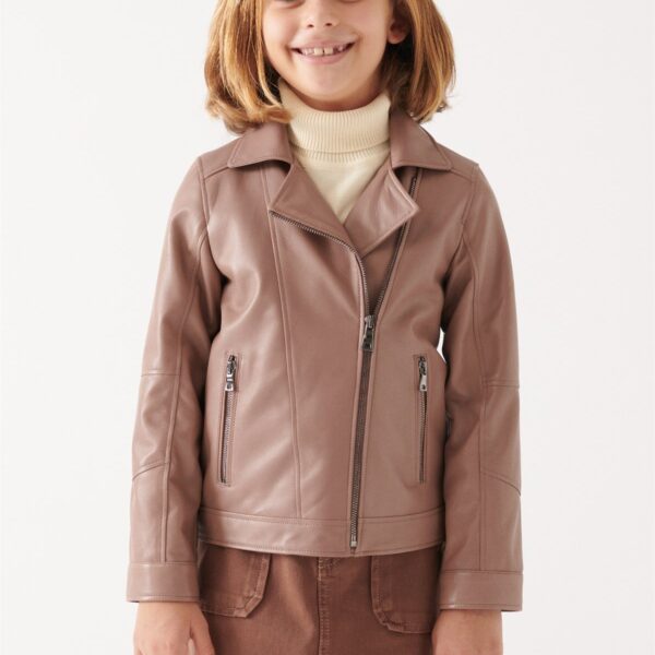 VILMA Girls Brown Leather Jacket