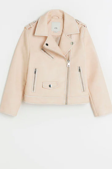 River Island Girls Faux Leather Distressed Biker Jacket