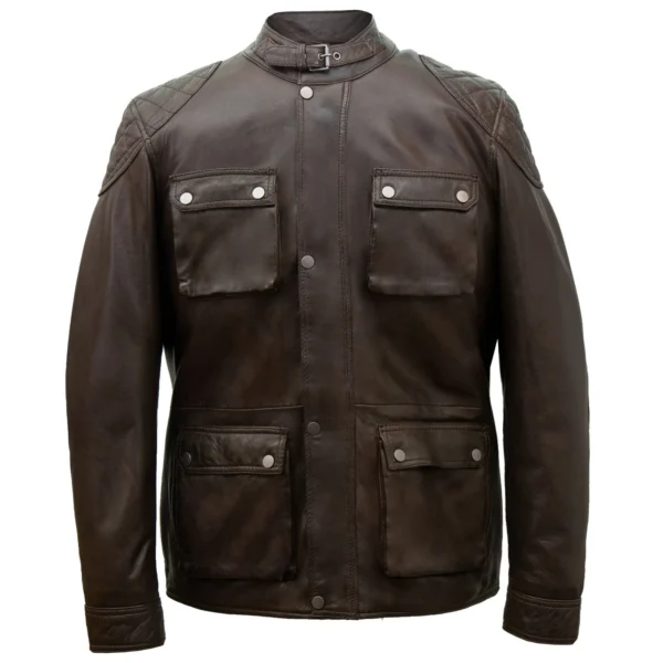 TRENT: MEN'S BROWN LEATHER COAT
