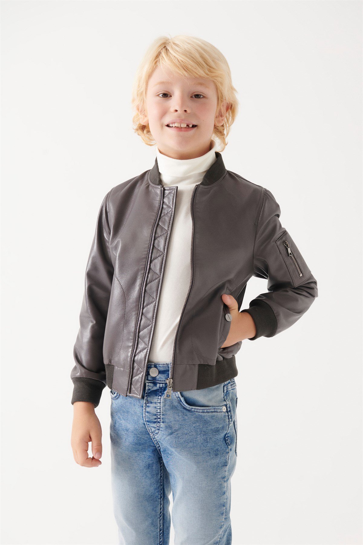 AVATAR Boys Grey Leather Jacket