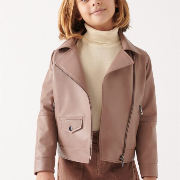 LARA Girls Brown Leather Jacket