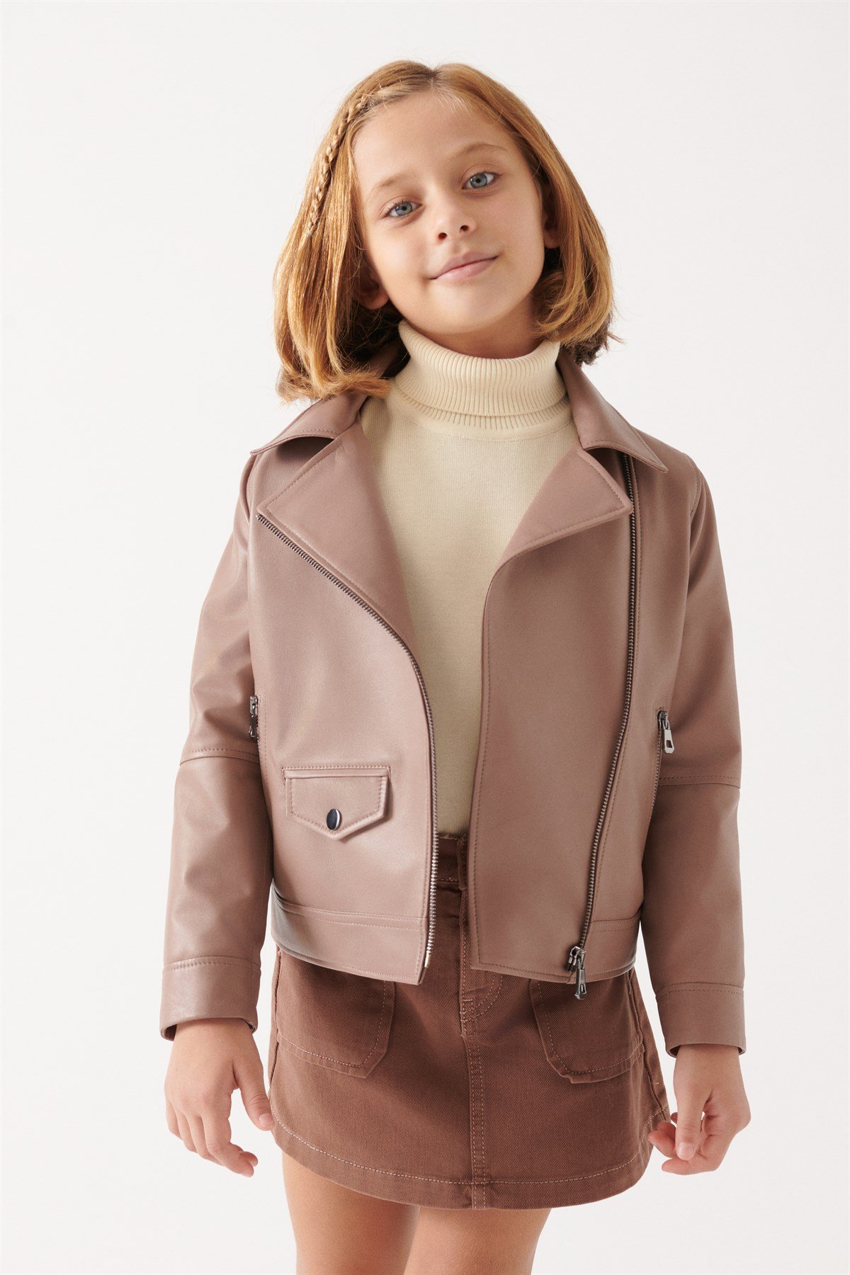 LARA Girls Brown Leather Jacket