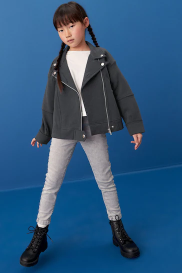 Black Jersey Biker Jacket