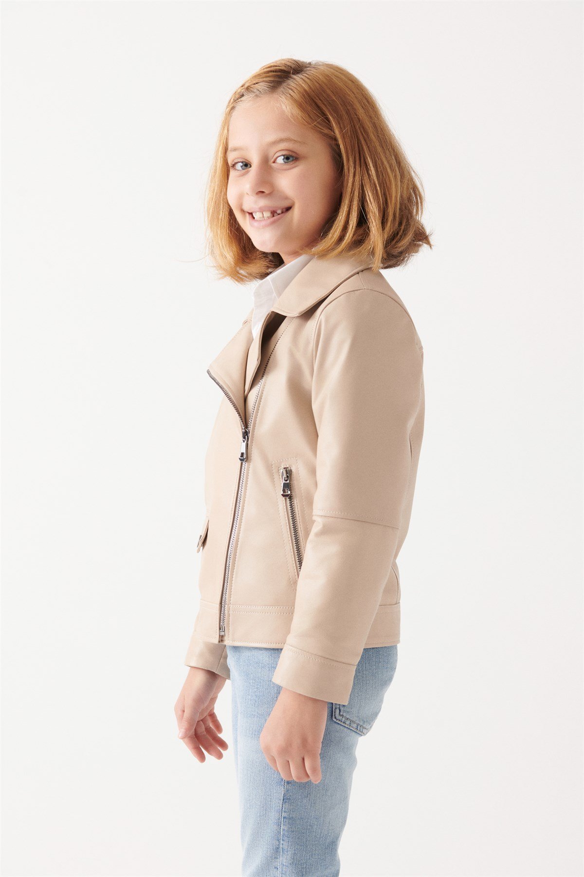 LARA Girls Beige Leather Jacket