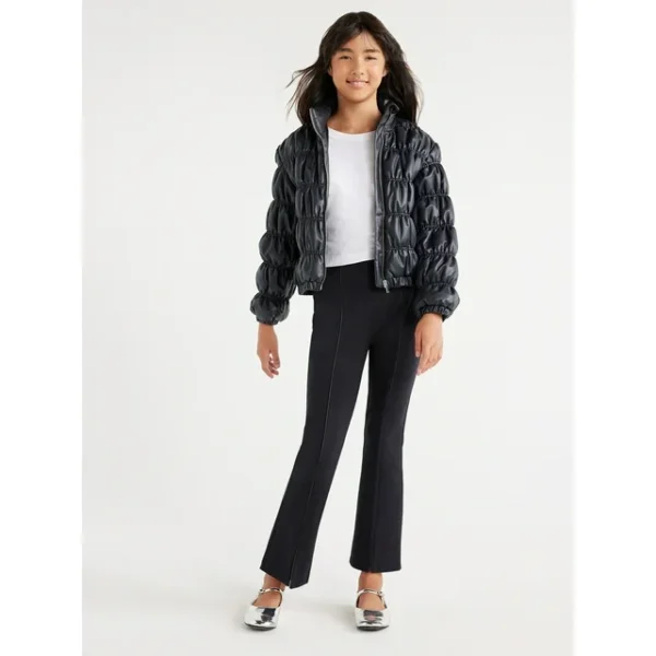 Scoop Girls Faux Leather Ruched Puffer Jacket, Sizes 4-18